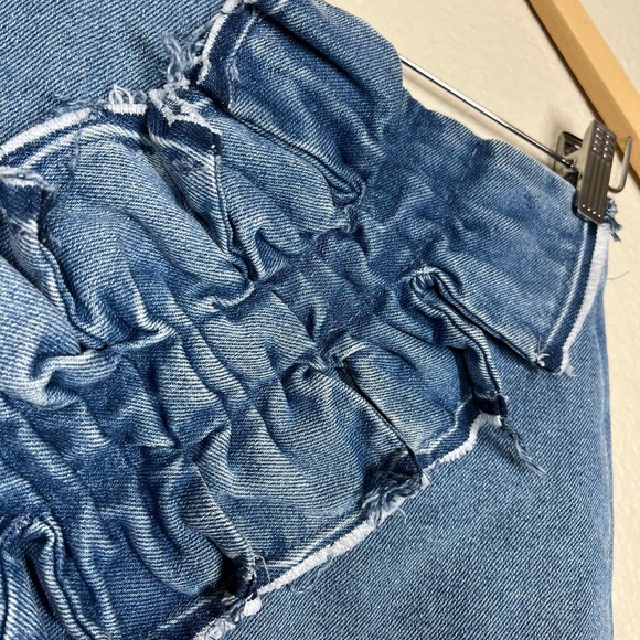 Zara Denim Mini Skirt Ruffle Detail Women’s Size XS - Picture 4 of 7